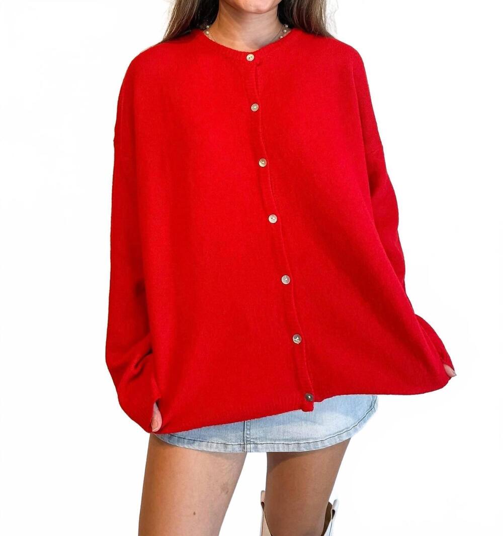 NEW ADELINE crewneck cutesy cardigan in red